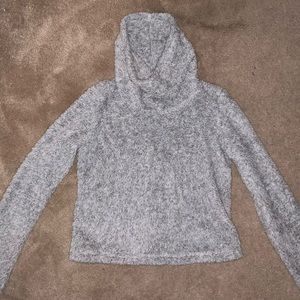 AERIE Grey Sherpa Cowl Neck Sweater